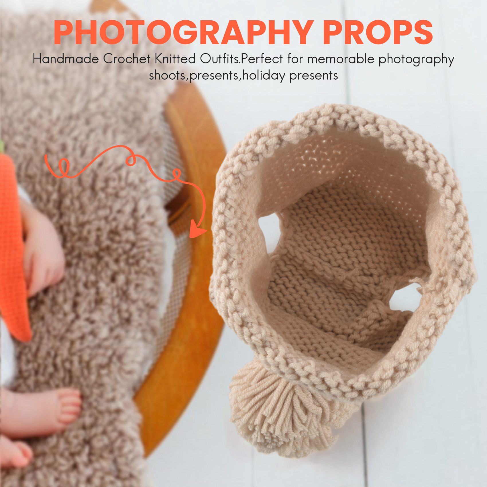 Infant Photography Props Outfit - ABJA-新生児写真撮影用小道具幼児男の子女の子ニット写真撮影用衣装
