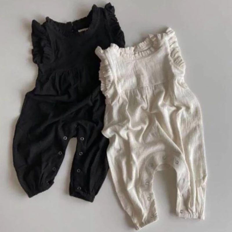 Baby Summer Linen Sleeveless Jumpsuit - 2026年夏、新作ベビーロンパース。袖なしの幼児用女の子用ジャンプスーツ。幼児向けの服装。リネン素材の女の子用服。6ヶ月～36ヶ月。