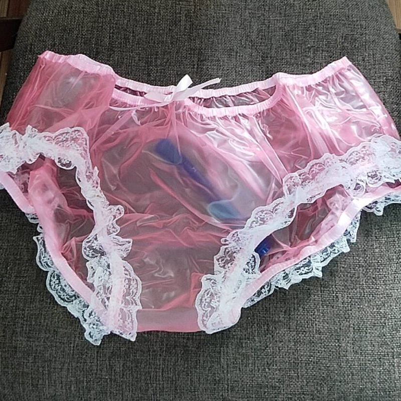 Diapering - M～2XLサイズ、柔らかい素材で静音性に優れたPVC製ショーツ。女性用、透明なレースとリボンがあしらわれたセクシーなデザイン。シシー（女装）やクロスドレッサー向けのランジェリー、ABDL（アダルト・ボディ・ダイアレクション・ラブ）用、おむつとしても使える下着。