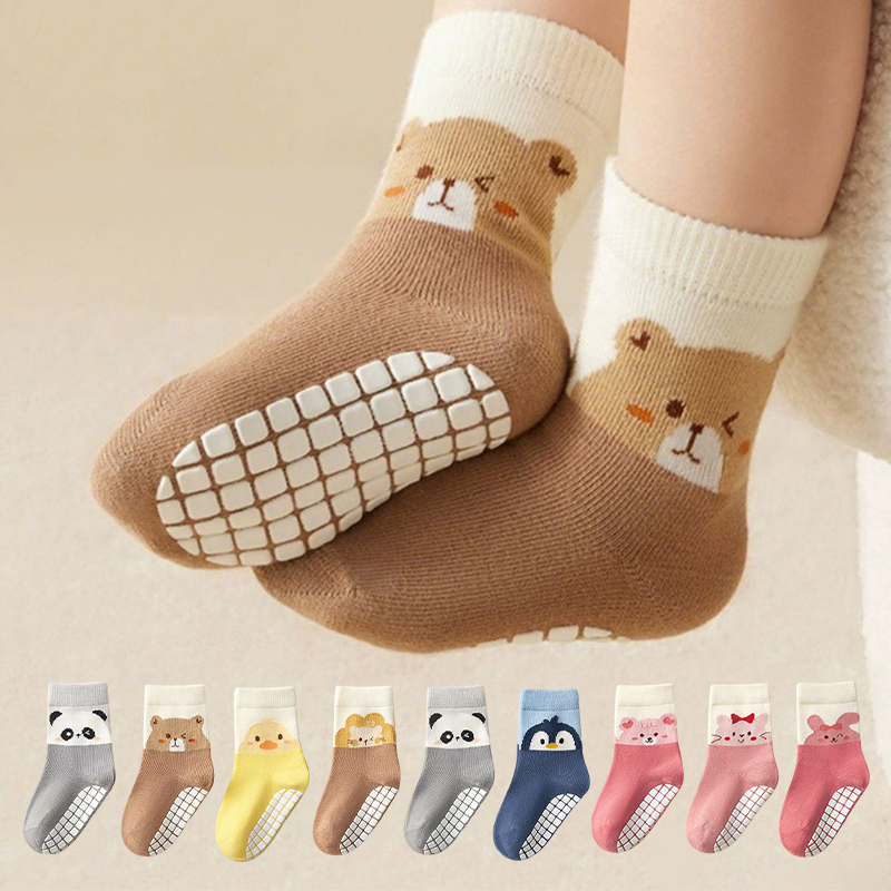 Unisex Baby Socks Non Slip - 3 ペア赤ちゃん愛らしい動物柄ノンスリップフロアソックス秋カジュアルソックス男の子と女の子子供屋内活動