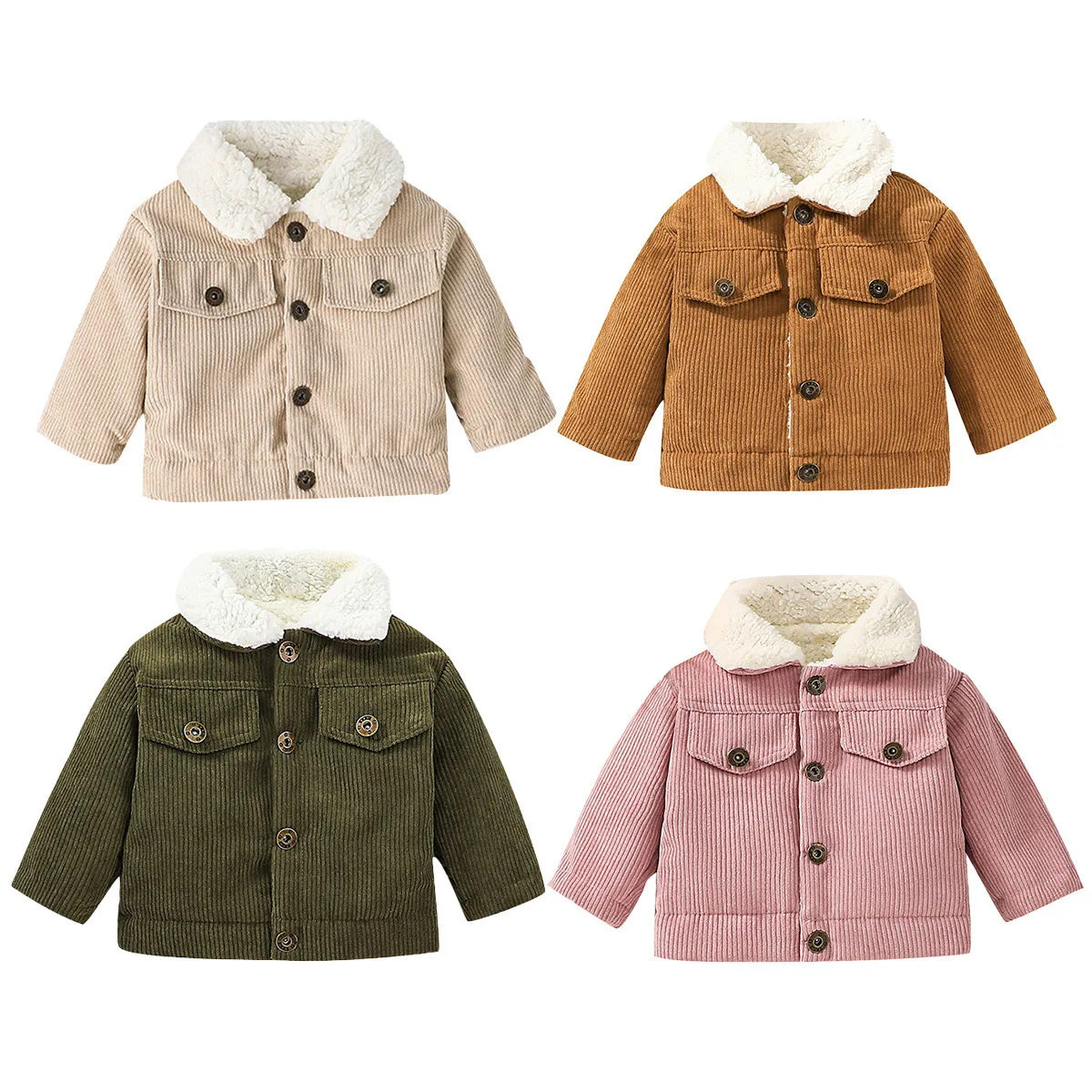 Toddler Boy Winter Fleece Jacket - ベビー用コーデュロイ裏起毛ジャケット、幼児向け、男の子・女の子、襟付きボタン付きコート、暖かくカジュアルな冬用アウター、子供用写真撮影衣装、ZYD47