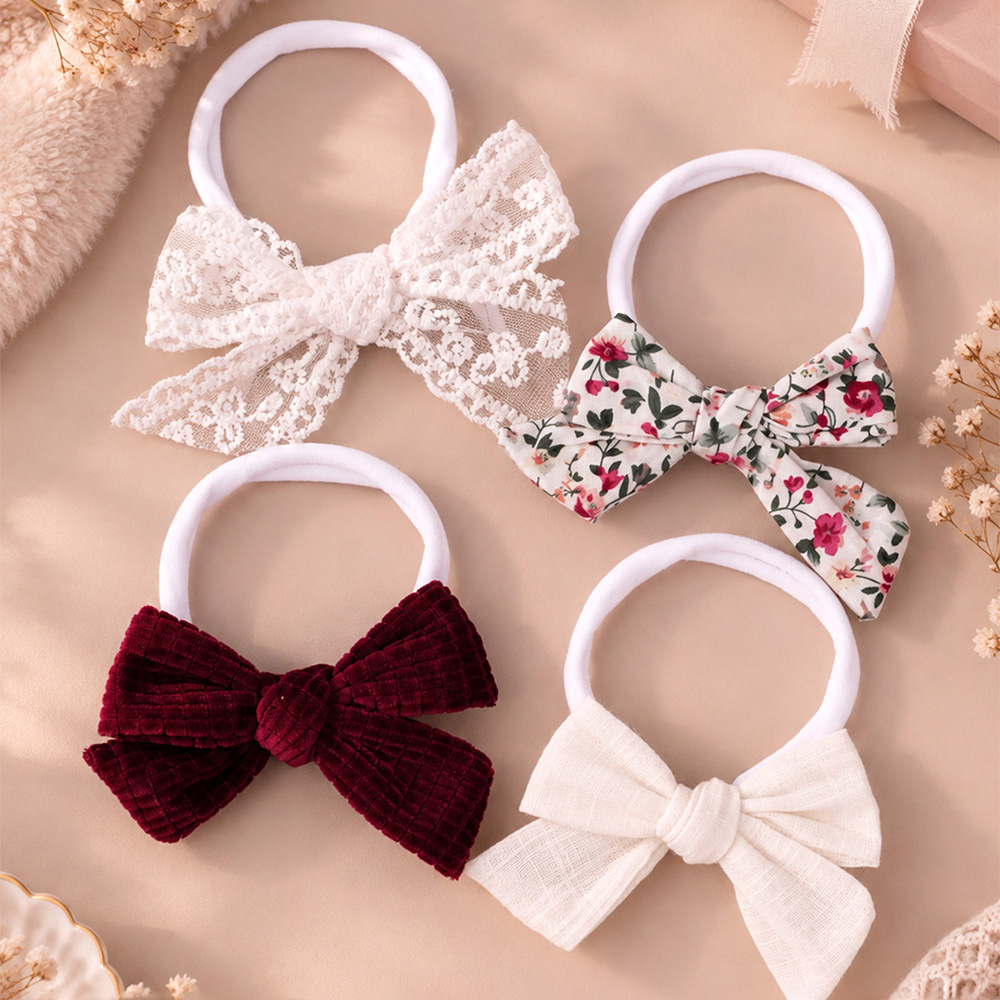 Baby Gear - ベビー用リボンヘアバンドセット。新生児から幼児向けの女の子用。ナイロン製、レース、花柄、コーデュロイ、モスリン素材のリボンヘアアクセサリー。写真撮影用小道具としても、ギフトとしても最適。