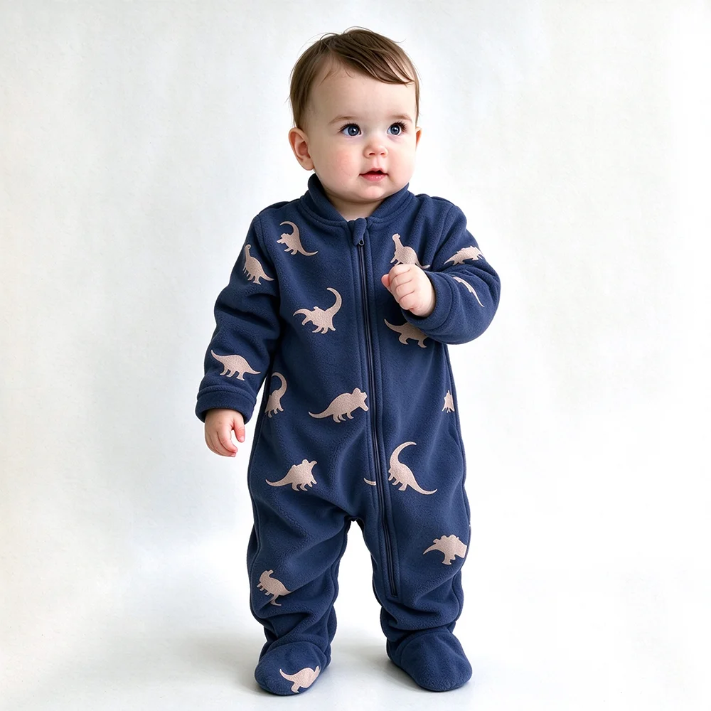 柔らかく暖かいベビーフリース素材のつなぎ。かわいい恐竜柄の新 - Cotton Baby Onesies Zipper のレビューと価格