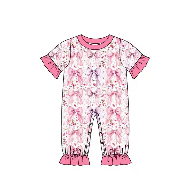 新生児向け、女の子用、リボン柄のプリントが施された、半袖、フ - Cotton Baby Onesies Zipper のレビューと価格